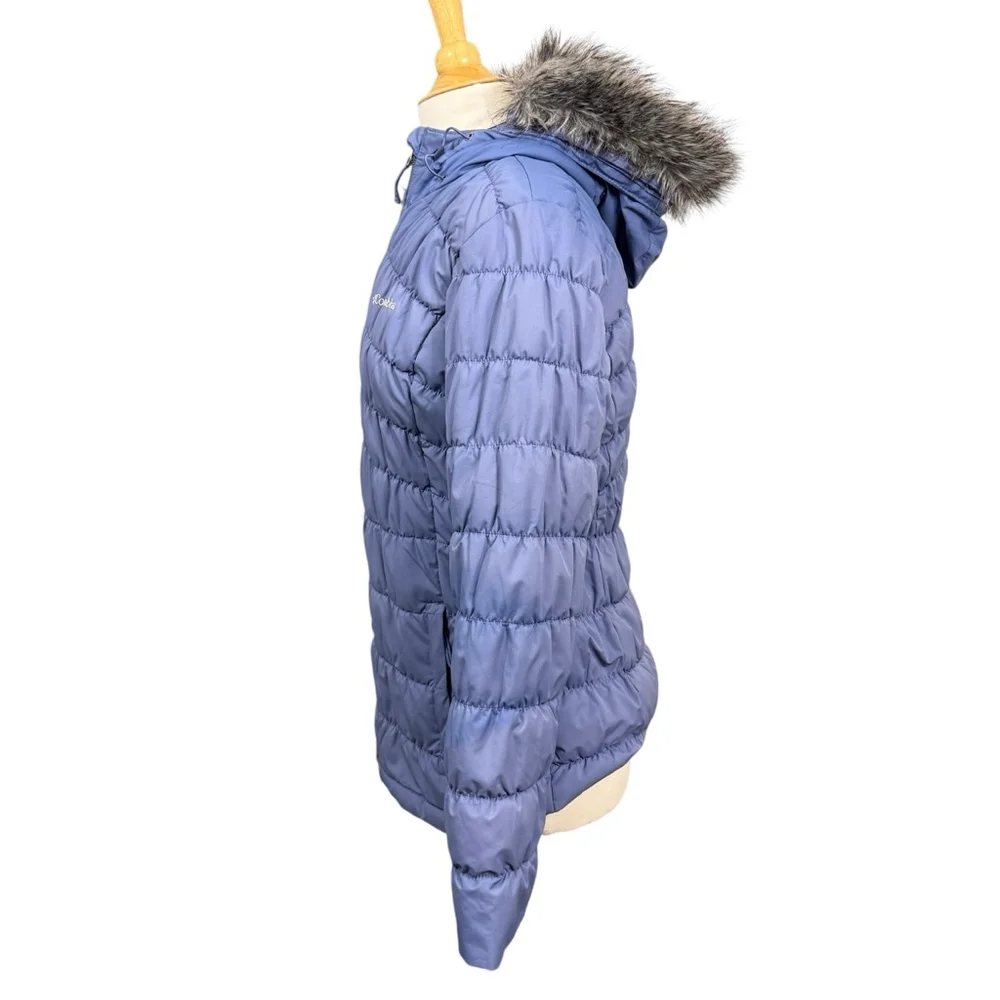 Columbia Women’s Blue Puffer Jacket Faux Fur Hooded Winter Coat Size Medium